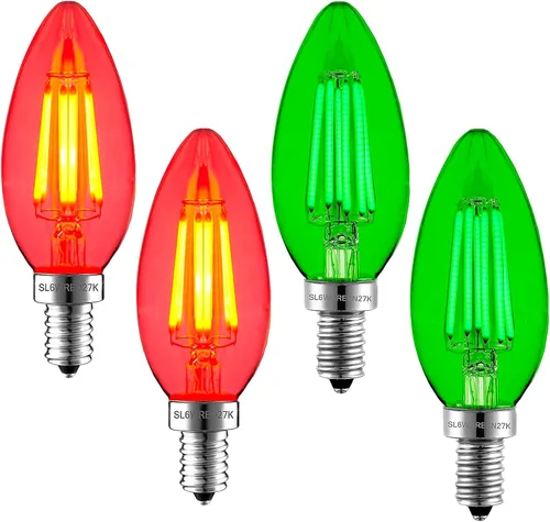 Vista 6 de Bombilla de filamento LED E12 de 5 W, bombilla azul (60 W de repuesto incandescente), punta de torpedo de candelabro, cubierta de vidrio