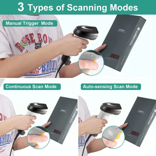 Vista 3 de Escáner de código de barras, escáner de código QR de mano conexión con cable USB 1D 2D y PDF417 Matriz de datos Lector automático de códigos