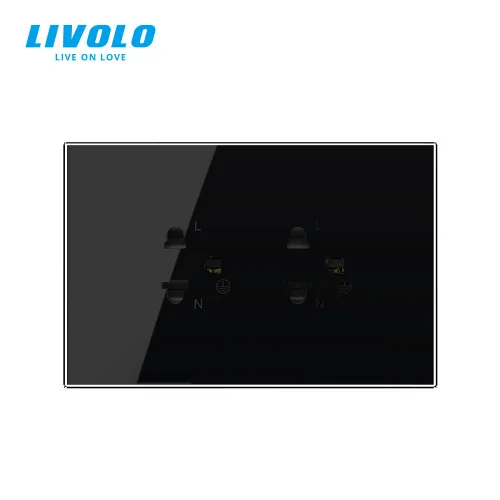 Vista 2 de LIVOLO Receptáculo dúplex resistente a manipulaciones blanco Toma de pared eléctrica decorativa estándar con panel de vidrio templado AU/US Standard