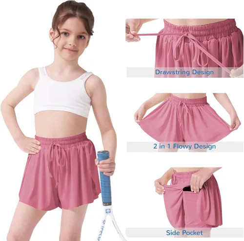 Vista 2 de Pantalones cortos fluidos con diseño de mariposa para niñas, pantalones cortos deportivos para niñas, pantalones cortos de mariposa para niños