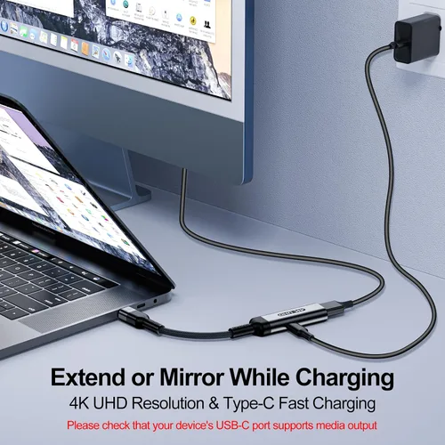 Vista 2 de USB C a Mini DisplayPort con adaptador de carga PD100W 4K @60Hz Thunderbolt 3/4 compatible con iPhone 15/16/17, M1/M4 MacBook/Air/Pro/iMac, iPad