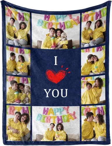 Vista 10 de MeMoShe Manta personalizada de felpa con foto para regalo de cumpleaños para novio o novia 40x50 pulgadas, manta personalizada con imagen, regalos