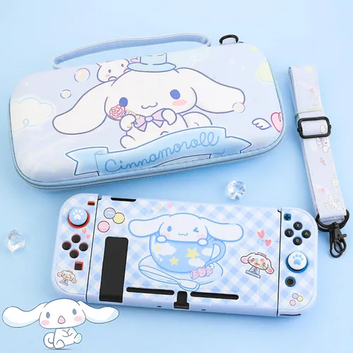 Vista 7 de GLDRAM Blue Carrying Case for Nintendo Switch, Cute Cartoon Dog Switch Accessories with Shockproof Travel Bag, Dockable PC Latticed Protective