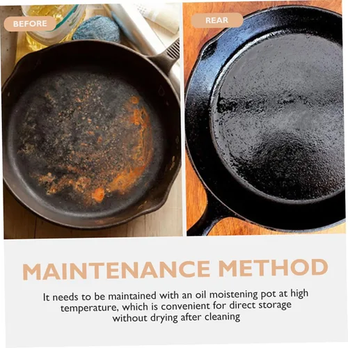 Vista 5 de Sartén antiadherente de hierro fundido grueso con mango y tabla de madera, sartén para cocinar carne y huevos para el hogar, cocina, conducción