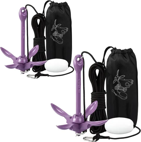 Vista 32 de Lounsweer Paquete de 2 anclajes de kayak marino de 1.5/3.5 libras, kit de anclaje plegable para barco, kayak, pesca, accesorios para botes pequeños