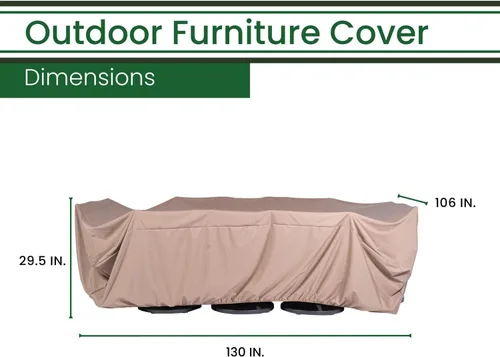 Vista 4 de [Usado] Hanover Funda rectangular grande para muebles de comedor de 9 piezas, impermeable, resistente a la intemperie, 130 pulgadas de largo x 106.3