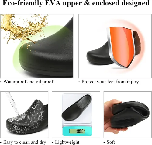 Vista 5 de Scecocrs Zapatos de chef antideslizantes para mujer, impermeables y resistentes al aceite, zapatos de trabajo de enfermería para hospital, jardín