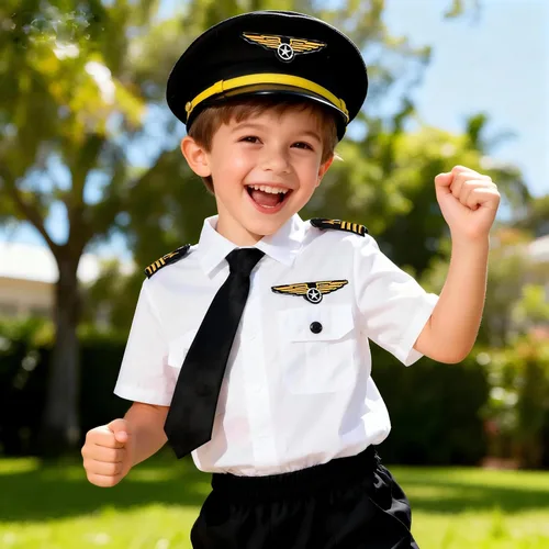 Vista 3 de Disfraz de piloto de aerolínea para niños, uniforme de capitán de aerolínea para Halloween, día de carrera, regalo de cumpleaños