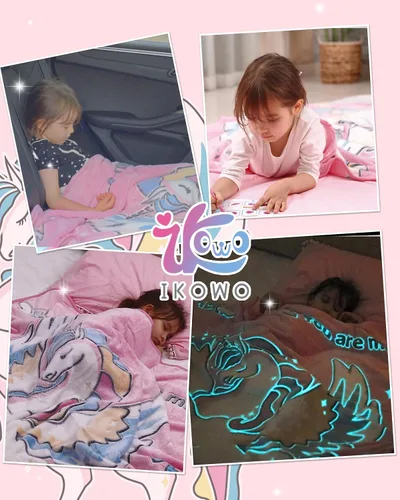 Vista 3 de Manta de unicornio que brilla en la oscuridad, regalos de unicornio para niñas de 2, 3, 4, 5, 6, 7, 8, 9, 10 años, manta de unicornio rosa suave
