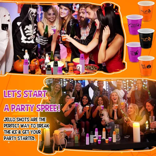 Vista 3 de Lounsweer 100 vasos de plástico para Halloween, vasos desechables de 2 onzas, mini vasos de fiesta de 2 onzas para despedida de soltera, cumpleaños