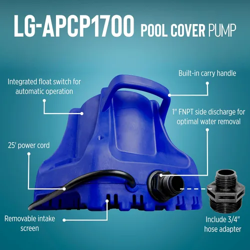 Vista 3 de Little Giant Select Series LG-APCP1700 1/3 HP, 1745 GPH, Bomba automática sumergible para cubierta de piscina con cable de 25 pies, azul oscuro