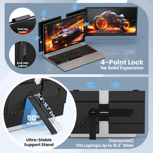 Vista 4 de Extensor de pantalla para laptop, 14 pulgadas, ultrafino y ligero, monitor de viaje portátil FHD de 1080P, Plug & Play, monitor extendido portátil