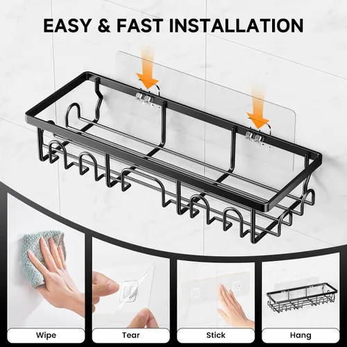 Vista 7 de Organizador de ducha, paquete de 3 estantes de ducha para el interior del baño, organizador de baño adhesivo a prueba de óxido con soporte
