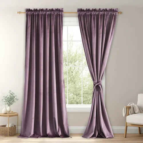 Vista 58 de JIUZHEN Cortinas de terciopelo beige de 63 pulgadas de ancho x 63 pulgadas de largo, cortinas de terciopelo retro suaves con bolsillo para barra