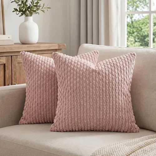 Vista 32 de Fancy Homi - Juego de 2 fundas de almohada decorativas de color rosa polvoriento de 30.5 x 30.5 cm con pompones para sofá cama, decoración moderna