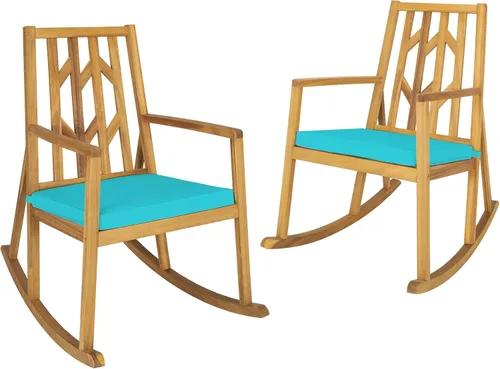 Vista 14 de Tangkula Mecedora de madera de acacia para patio, con cojín extraíble de alta densidad, resistente a todo tipo de clima, base equilibrada, perfecta