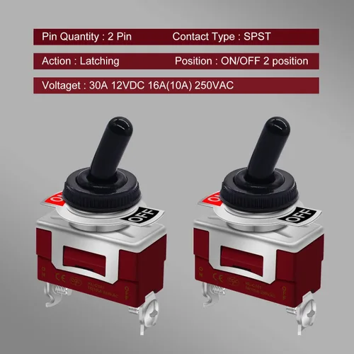 Vista 2 de weideer Interruptor de palanca de 12 V 30 A encendido/apagado 2 pines 2 posiciones SPST interruptor impermeable con terminales de tapa impermeable