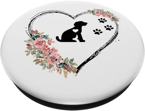 Vista 2 de Latido de corazón para cachorros con huellas y flores en popSockets blancos intercambiables PopGrip