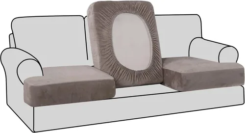 Vista 54 de H.VERSAILTEX Fundas de terciopelo elástico para silla con cojín en forma de T para sala de estar, funda de sofá, funda de asiento con cojín