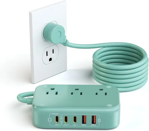 Vista 8 de Regleta de alimentación de viaje PD20W - 3AC y 5 USB (3 USB C), cable de extensión de 5 pies 8-in-1 Power Strip with USB C Port for Home, Portable