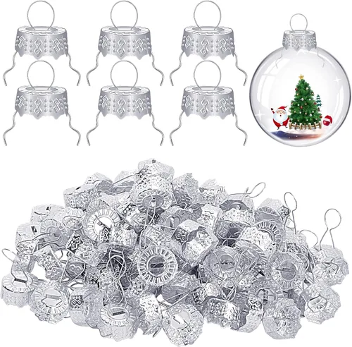 Vista 7 de moonoom 100 tapas redondas de adorno de Navidad, tapas de metal extraíbles doradas, tapa de adorno de Navidad para decoración de porcelana