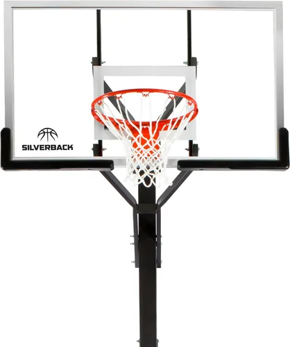 Vista 6 de Silverback Sistema de baloncesto anclado al piso, de 54", con tablero de vidrio templado