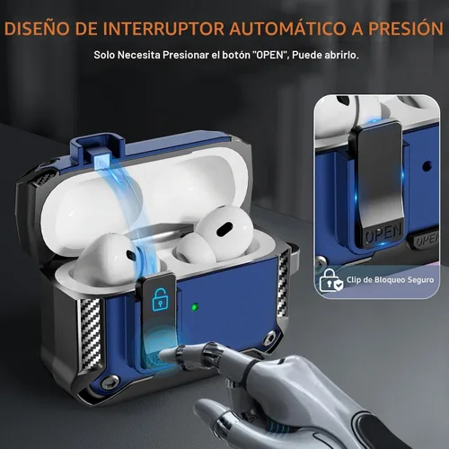 Vista 4 de Funda para AirPods Pro de 2 generación con soporte para teléfono, diseño de interruptor automático de protección completa contra caídas con kit