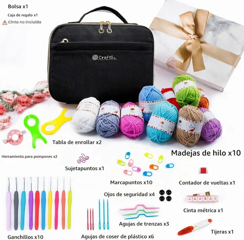 Vista 2 de MYBAGZING - Kit de ganchillo para principiantes, kit de iniciación de hilo Negro