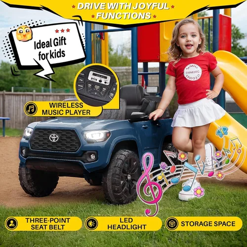 Vista 2 de Blitzshark Vehículo eléctrico motorizado con licencia Toyota Tacoma de 12 V para niños, con control remoto, pantalla digital, suspensión de resorte