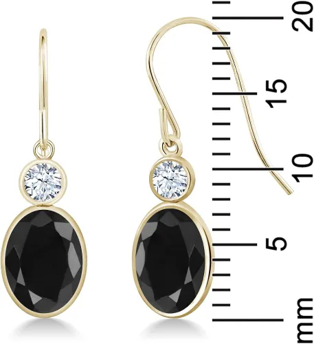 Vista 2 de Gem Stone King Aretes colgantes ovalados de 3.54 quilates de zafiro negro, oro amarillo de 14 quilates, gancho de pez francés, Gema Metal Piedra