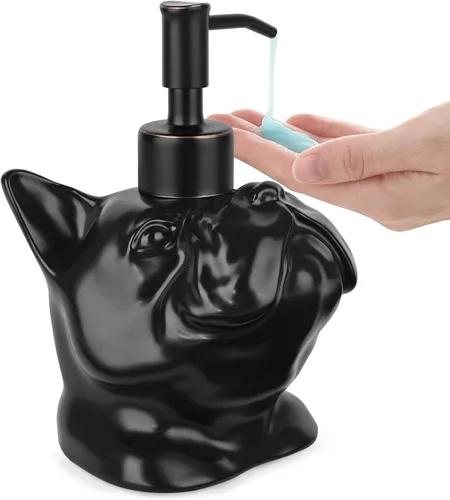 Vista 7 de Dispensador con Forma de Bulldog Francés de Jabón/Loción/Desinfectante de Manos Dispensador con Bomba de Cerámica de Acero Inoxidable Bulldog