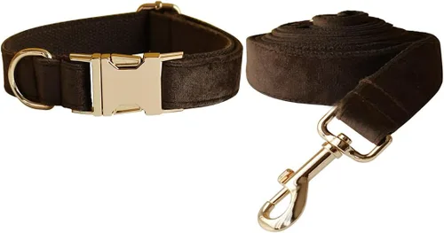 Vista 18 de Love Dream Juego de collar y correa de terciopelo para perro, suave y cómodo, correa ajustable y collar con hebilla de metal resistente para perros