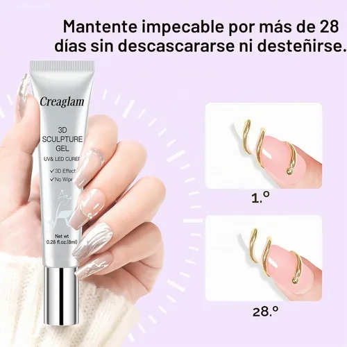Vista 2 de Creaglam Arte de gel de uñas 3D: 2 piezas de 0.5 fl oz de pegamento de uñas de gel para tallar patrones de decoración - Polvo de uñas cromado