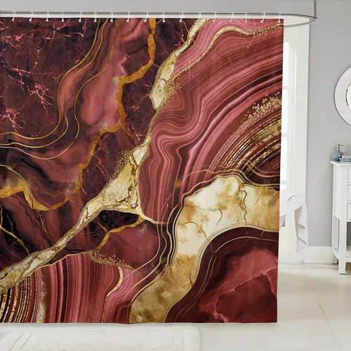 Vista 28 de Erosebridal Cortina de ducha de mármol negro, 72 pulgadas de ancho x 72 pulgadas de largo, juego de baño con grietas doradas, tela de textura