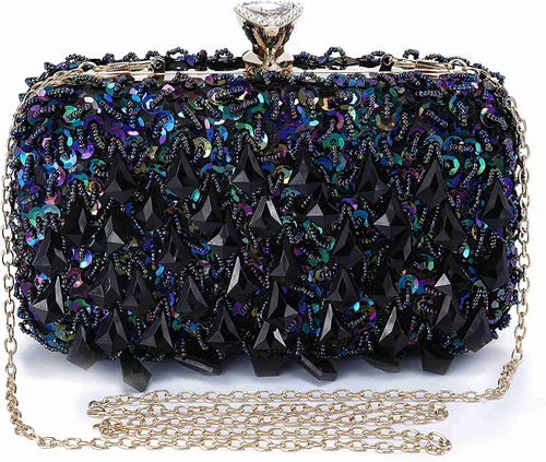 Vista 9 de UBORSE Bolsos de noche con lentejuelas brillantes y diamantes de imitación para mujer, estilo vintage, con cuentas de cristal, para cóctel, fiesta