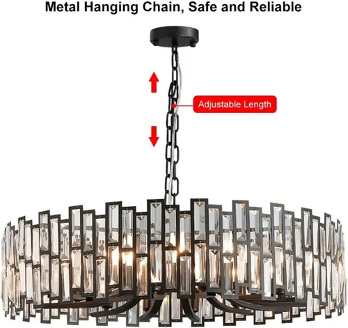 Vista 6 de LOVEDIMA Candelabros de cristal para comedor, moderna lámpara geométrica redonda de 14 luces colgante de techo con cadena ajustable en negro