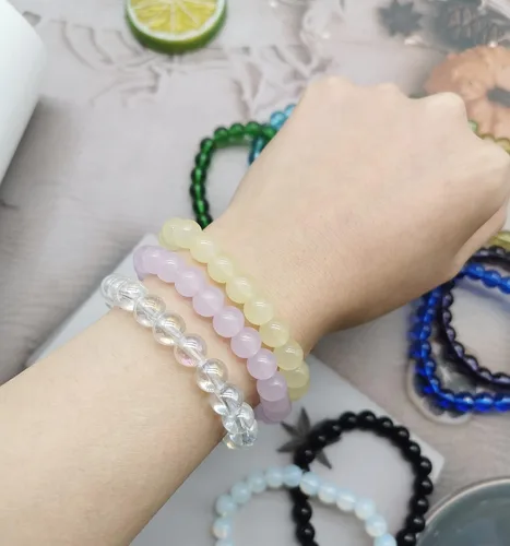 Vista 5 de FINZOR 28 pulseras elásticas de cuentas de 0.315in hechas a mano redondas de cristal para mujeres, pulseras de cuentas elásticas multicolor