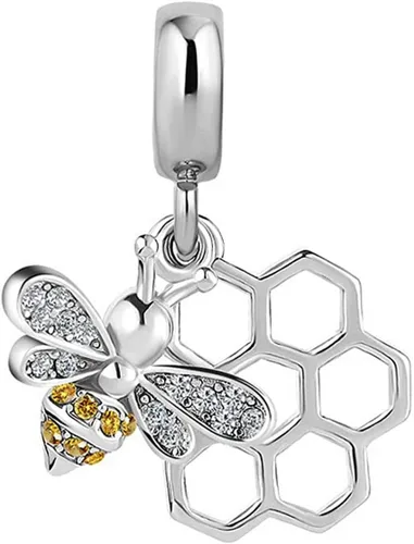 Vista 2 de KunBead Dije colgante de abeja con diseño de animal de amor, compatible con pulseras Pandora, Cobre, vidrio