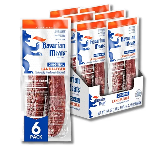Vista 7 de Bavarian Meats Hot & Spicy Landjaeger - Palitos de aperitivo de salchichas ahumadas de estilo alemán, 2.75 onzas (paquete de 6)