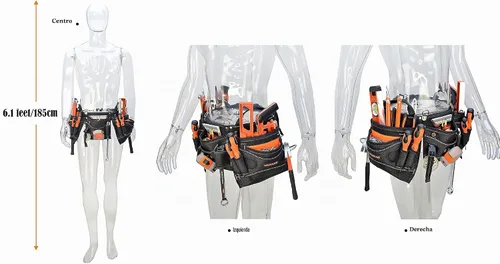 Vista 5 de WELKINLAND Cinturón de herramientas de carpintero de 18 bolsillos - Bolsa de herramientas para construcción y HVAC para hombres