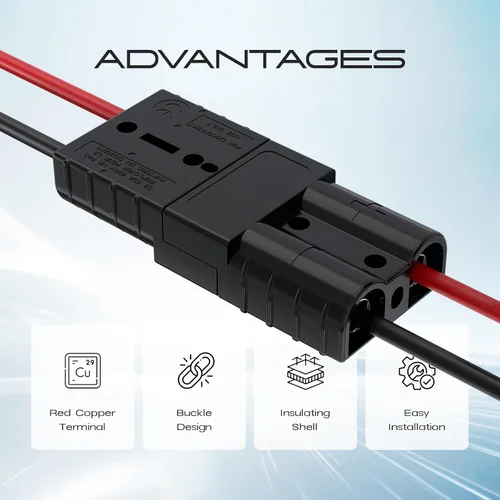 Vista 6 de cnaodun 8 piezas 6-10 calibre conector Anderson enchufe 50A 12-36V conector rápido de batería negro kit de enchufe de arnés de cable de desconexión