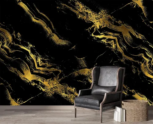 Vista 4 de Papel tapiz de mármol dorado y negro para dormitorio, 137 x 100 pulgadas