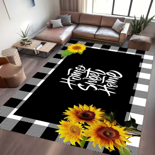 Vista 19 de Alfombra hippie de girasol, 3 x 4 pies, alfombra floral abstracta, alfombra multicolor brillante, antideslizante, fácil de limpiar, para entrada