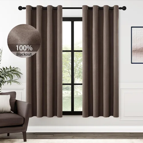 Vista 133 de ChrisDowa Cortinas 100% Opacas de Abedul Sólido de 45 Pulgadas de Largo, 2 Paneles para Dormitorio y Sala de Estar, Estilo Granja Oscurecedoras