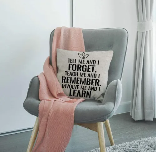 Vista 4 de SSOIU Funda de almohada con cita motivacional, Tell me and I Forget, Teach me and I Remember, Involve me and I Learn de lino y algodón, funda