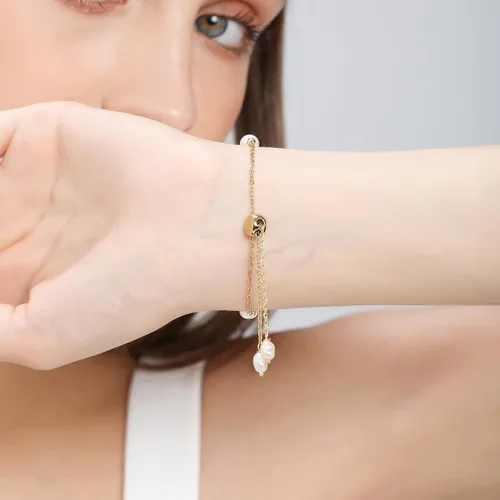 Vista 4 de Pulsera de perlas para mujer, perlas cultivadas de agua dulce, chapada en oro de 14 quilates, joyería hecha a mano