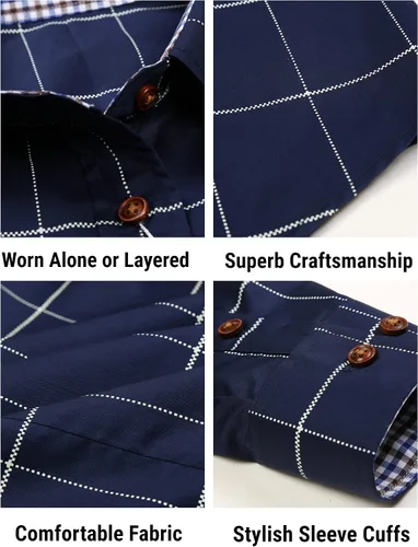 Vista 3 de COOFANDY Camisa de vestir a cuadros para hombre, manga larga, casual, ajuste regular, camisas con botones