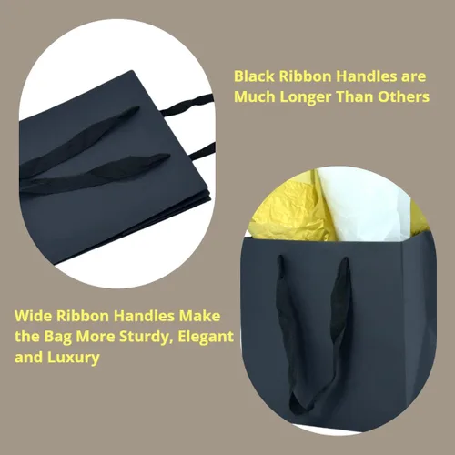 Vista 4 de JUNESHE Bolsas de regalo cuadradas pequeñas con papel de seda, color negro, paquete de 2, 5.9 pulgadas Bolsas de papel con asas para cumpleaños