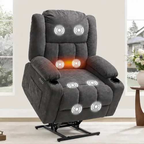 Vista 16 de FLEXISPOT XL31 - Silla reclinable con elevación eléctrica para ancianos, silla elevadora eléctrica con masaje y calor, sofá reclinable de piel Negro