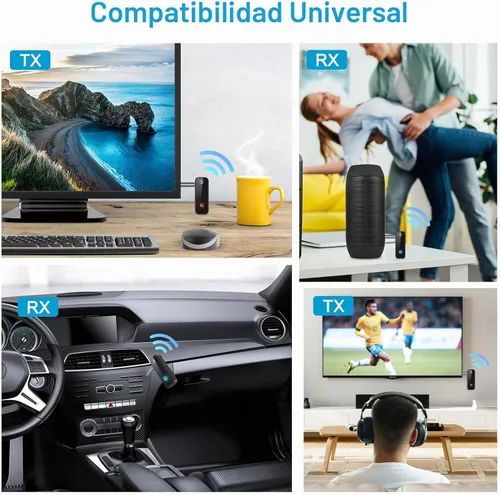 Vista 6 de Adaptador AUX Bluetooth 5.4 para automóvil, receptor transmisor Bluetooth 2 en 1 para auriculares de TV, altavoz estéreo para el hogar, llamadas